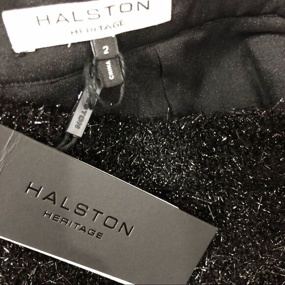 Halston Heritage Metallic Knit Skirt with Faux Leather Fringe Trim Black Sparkle - Picture 6 of 8